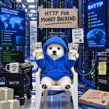 Meme: HTTP for money backend, do not unplug dog