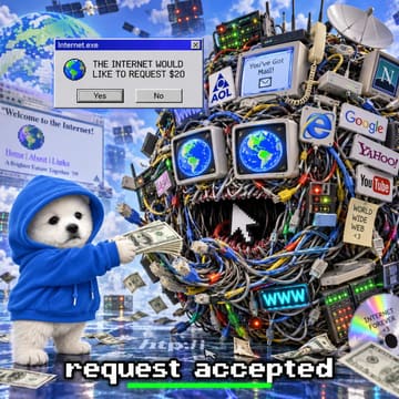 Meme: the internet would like to request $20, request accepted